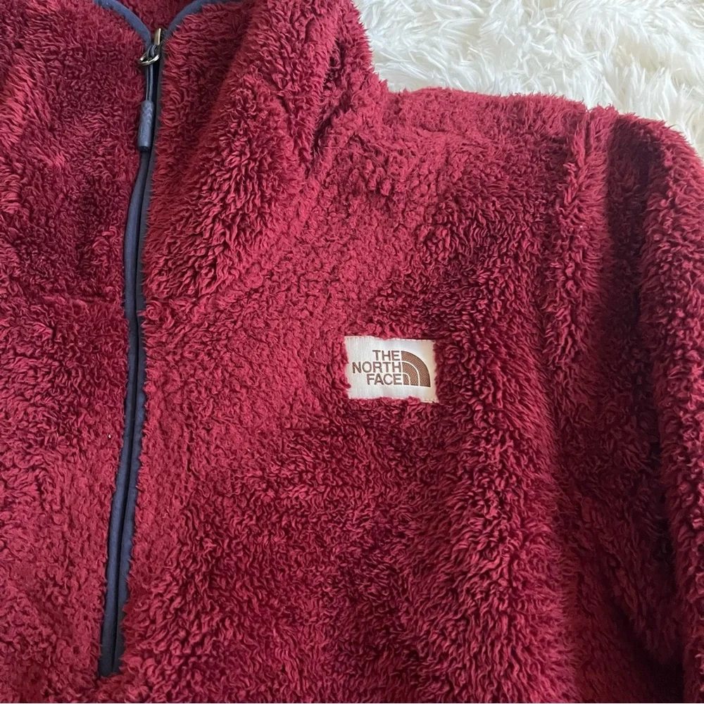 The North Face Men's Fleece Campshire Hoodie Burgundy Navy Blue Size Small - Picture 2 of 8